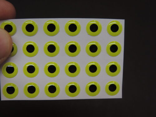 24  3D   FLUORESCENT LIME Molded 8mm or 5/16" Adhesive Lure Eyes for Fly Tying