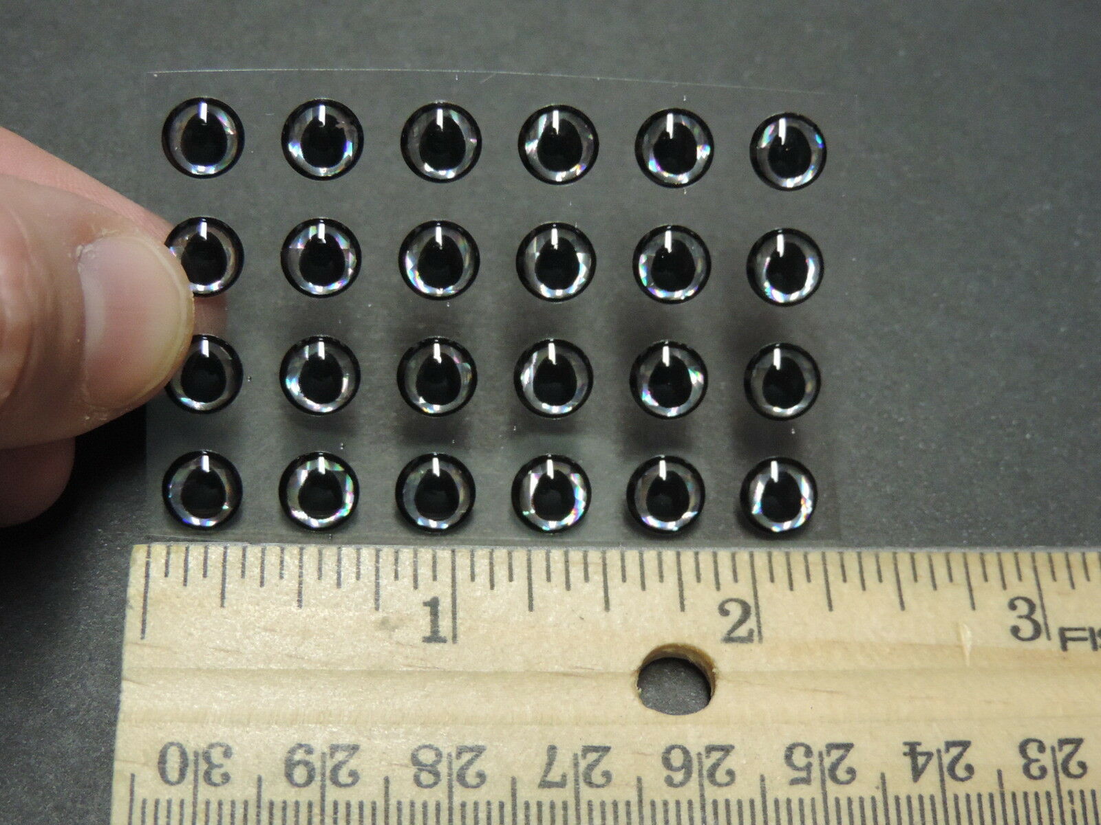 24, 3D BLACK CIRCLE SILVER Molded 7mm or .28" Adhesive Lure Eyes for Fly Tying - Image 2