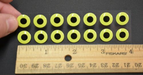 14,  3D  FLUORESCENT LIME Molded  12mm or .472"  Adhesive Lure Eyes for Fly Tying - Image 2