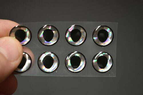 14,  3D  BLACK SILVER Molded  12mm or .472"  Adhesive Lure Eyes for Fly Tying