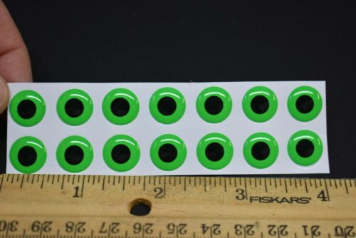 14,  3D  FLUORESCENT GREEN Molded  12mm or .472"  Adhesive Lure Eyes for Fly Tying - Image 2