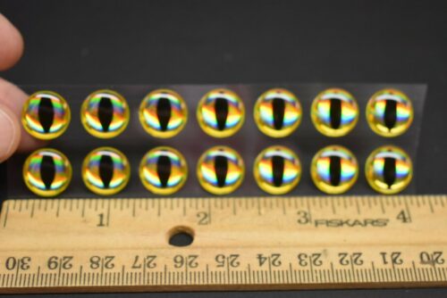 14,  3D  GOLD THIN OVAL PUPIL  Molded  12mm or .472"  Adhesive Lure Eyes for Fly Tying - Image 2