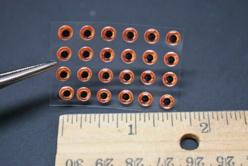 24   NEON ORANGE with Black Pupil  5mm or 3/16"  3D Soft Molded  Adhesive Lure Eyes for Fly Tying - Image 2