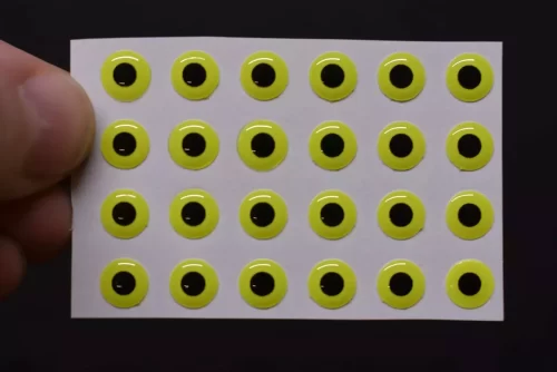 24  FLUORESCENT LIME  4mm or 5/32"  3D Soft Molded  Adhesive Lure Eyes for Fly Tying