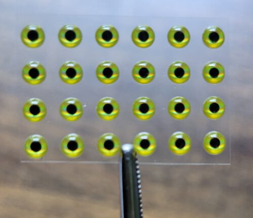 24 YELLOW 3D Molded 3mm or 1/8" Adhesive Lure Eyes for Fly Tying