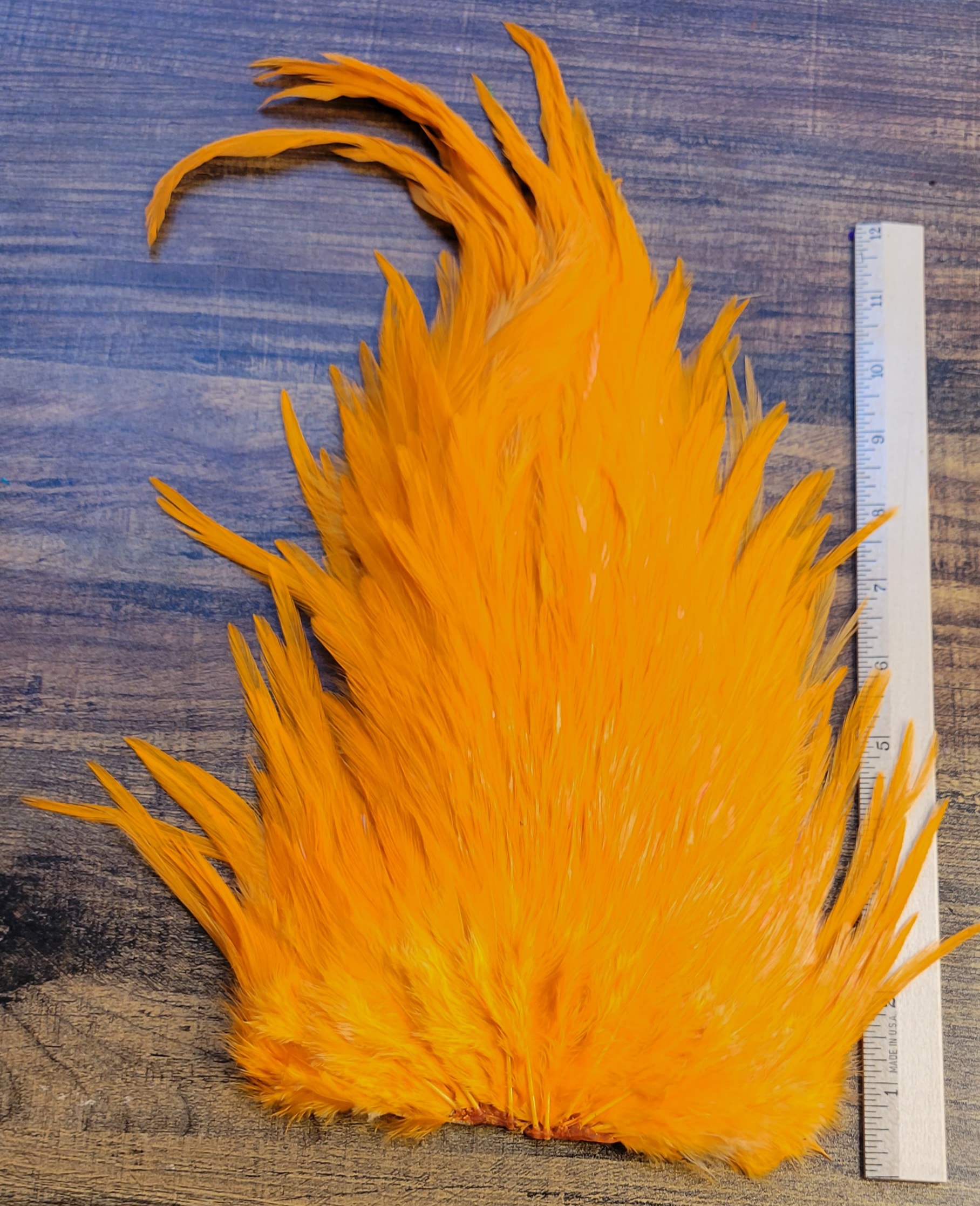 Lot 78, Extra Large Dyed LIGHTER ORANGE India Rooster "Streamer" Saddle Feathers Fly Tying Jewelry Crafts